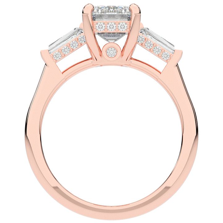 3.45CT.TW EMERALD CUT LAB DIAMOND 3 STONE ENGAGEMENT RING - Nazarelle