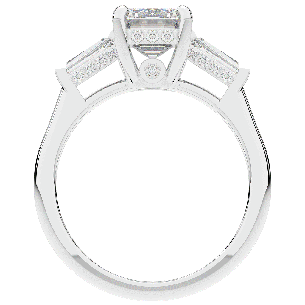 3.45CT.TW EMERALD CUT LAB DIAMOND 3 STONE ENGAGEMENT RING - Nazarelle