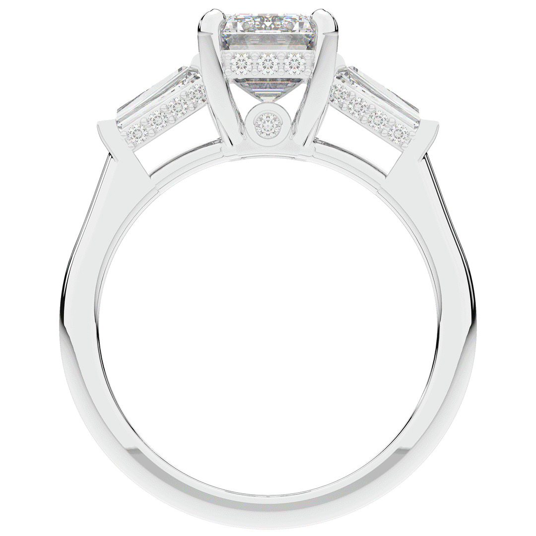 3.45CT.TW EMERALD CUT LAB DIAMOND 3 STONE ENGAGEMENT RING - Nazarelle