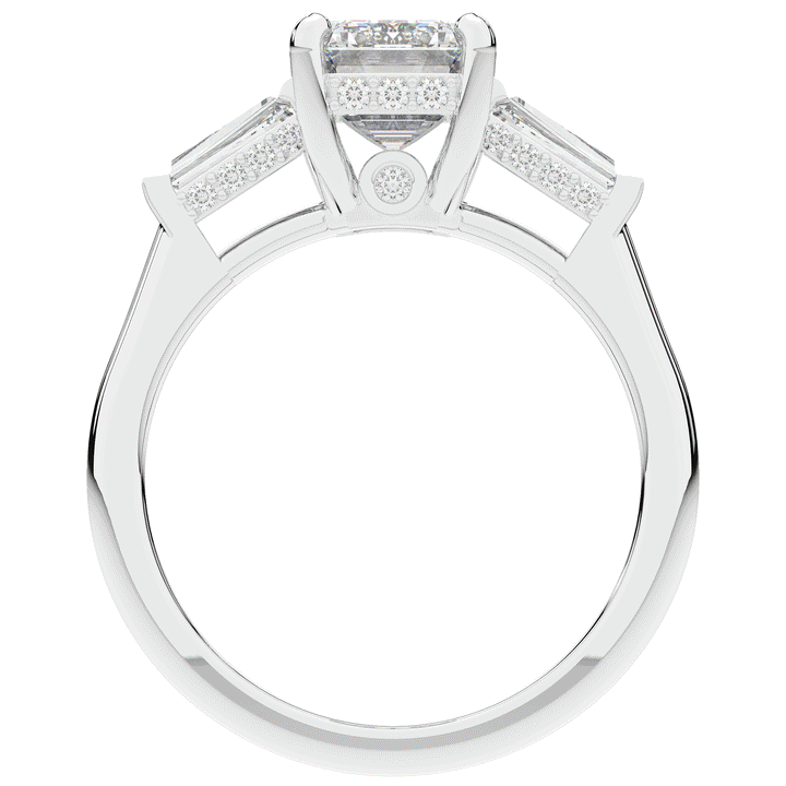 3.45CT.TW EMERALD CUT LAB DIAMOND 3 STONE ENGAGEMENT RING - Nazarelle
