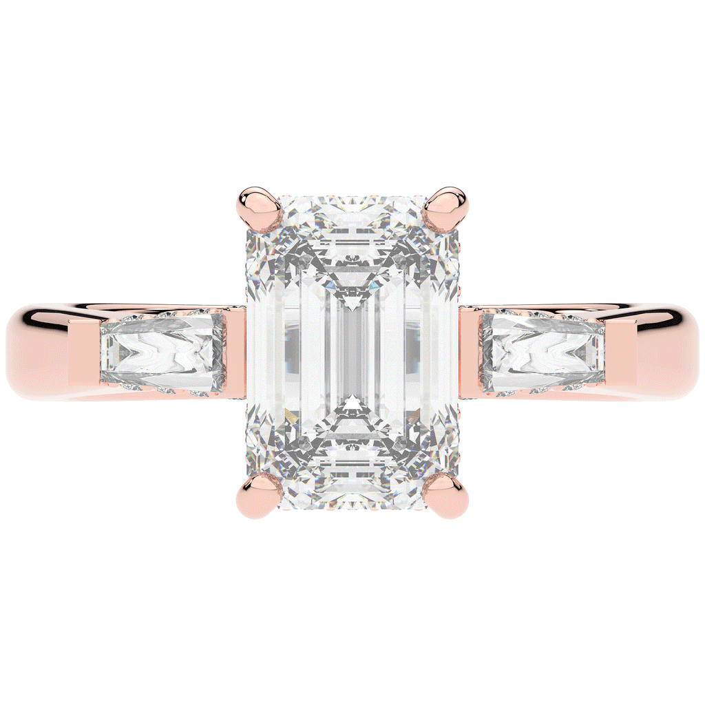 3.45CT.TW EMERALD CUT LAB DIAMOND 3 STONE ENGAGEMENT RING - Nazarelle
