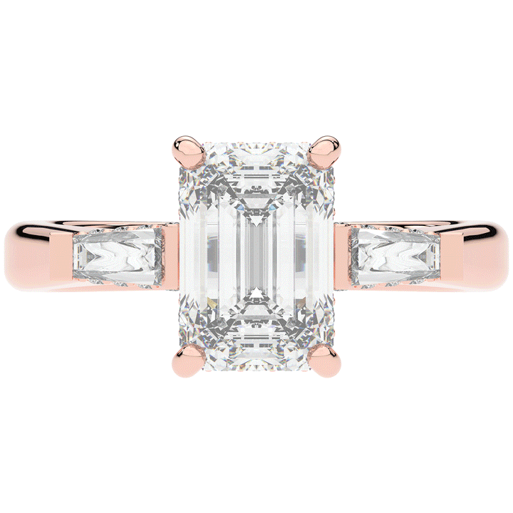 3.45CT.TW EMERALD CUT LAB DIAMOND 3 STONE ENGAGEMENT RING - Nazarelle