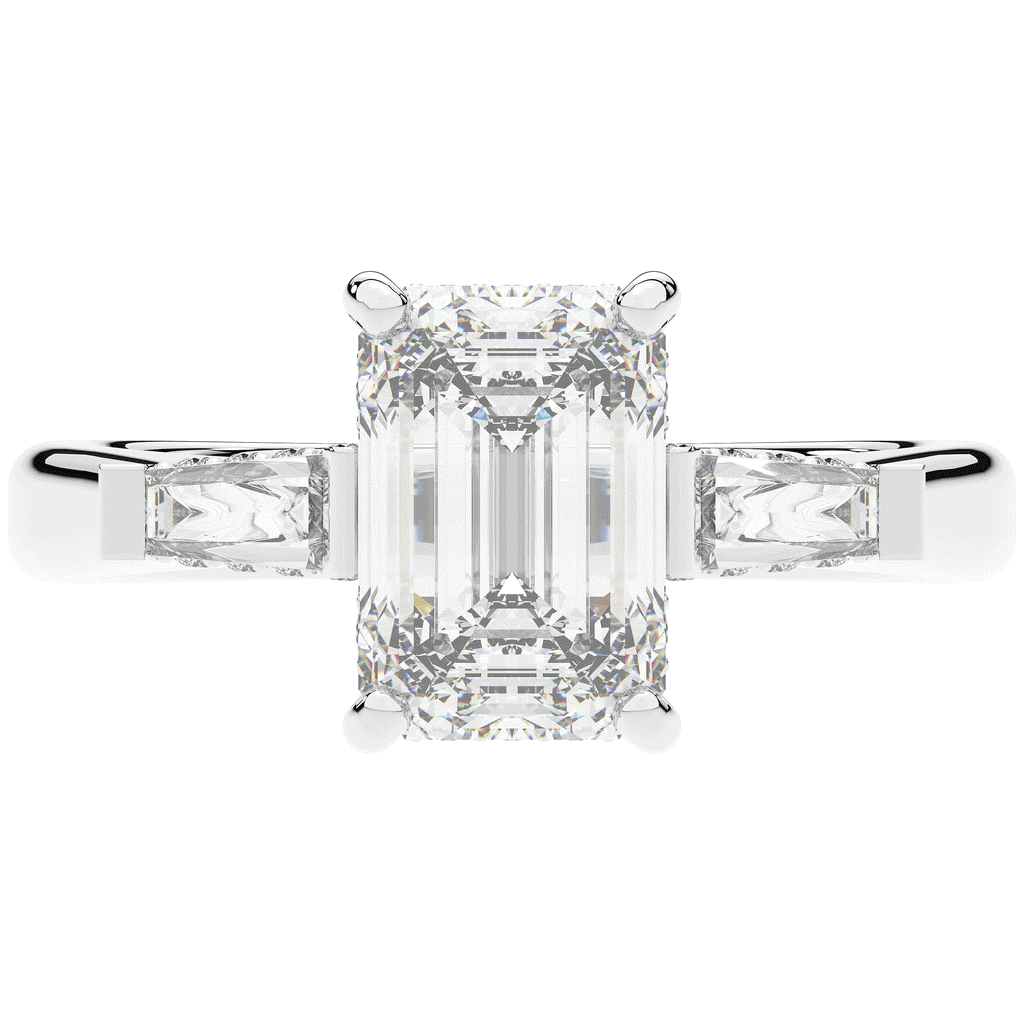 3.45CT.TW EMERALD CUT LAB DIAMOND 3 STONE ENGAGEMENT RING - Nazarelle