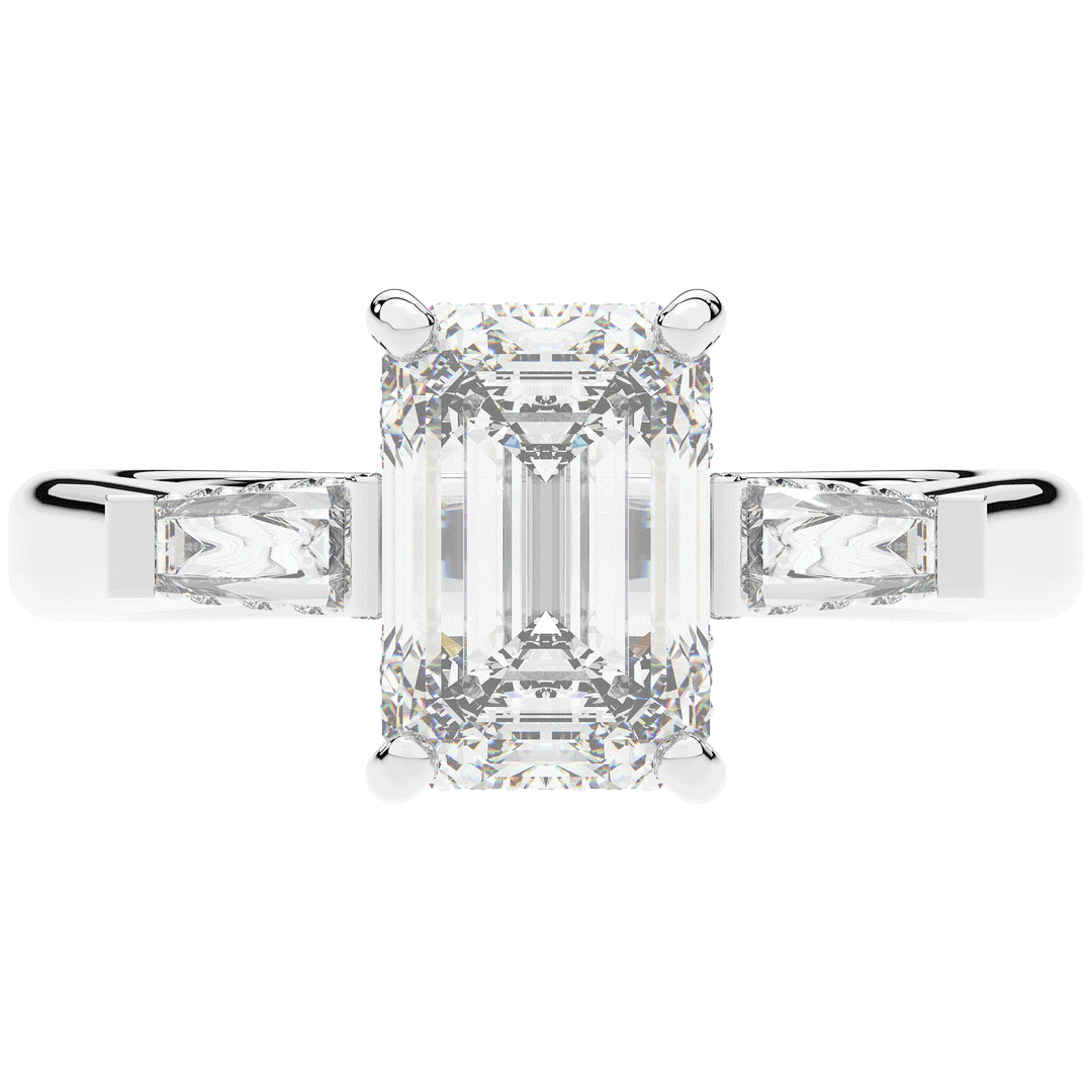3.45CT.TW EMERALD CUT LAB DIAMOND 3 STONE ENGAGEMENT RING - Nazarelle