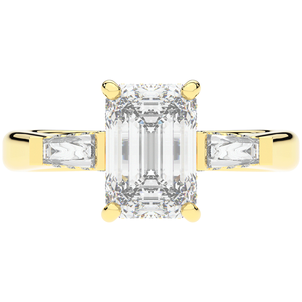 3.45CT.TW EMERALD CUT LAB DIAMOND 3 STONE ENGAGEMENT RING - Nazarelle