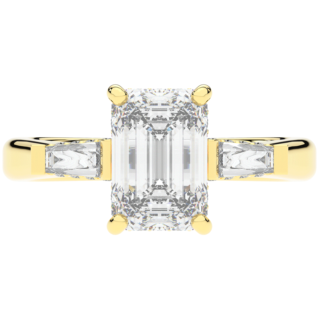 3.45CT.TW EMERALD CUT LAB DIAMOND 3 STONE ENGAGEMENT RING - Nazarelle