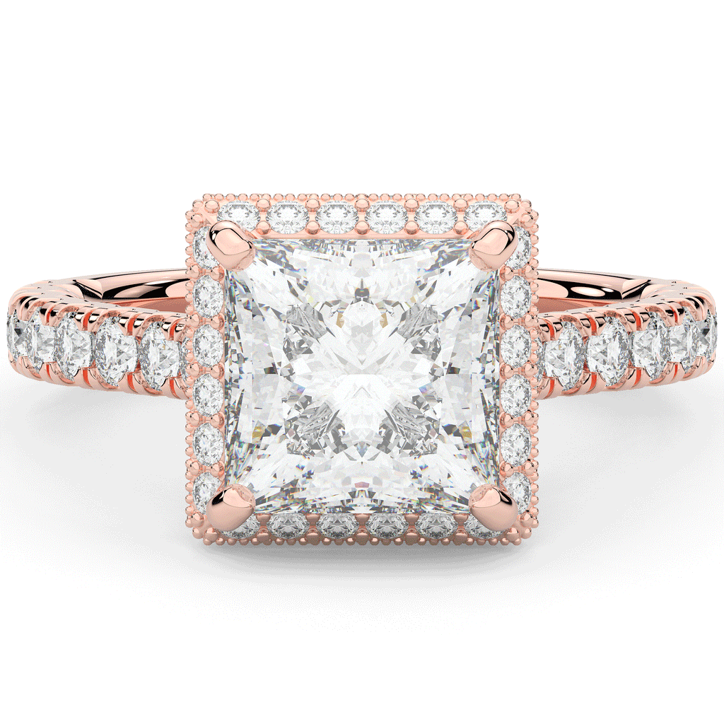 3.90CT.TW PRINCESS LAB DIAMOND HALO ENGAGEMENT RING - Nazarelle