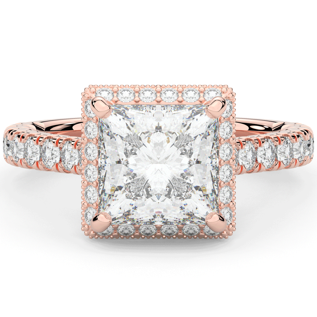 3.90CT.TW PRINCESS LAB DIAMOND HALO ENGAGEMENT RING - Nazarelle