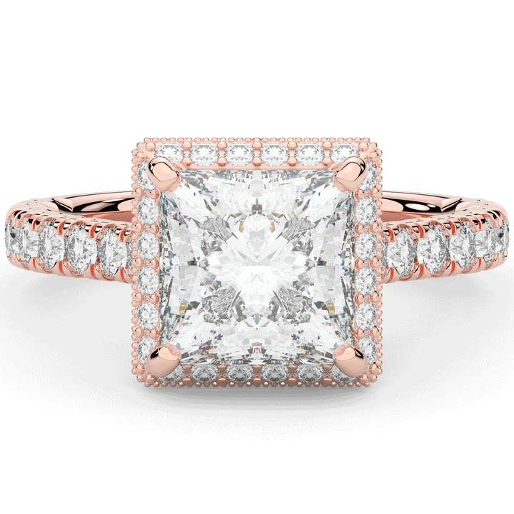 3.90CT.TW PRINCESS LAB DIAMOND HALO ENGAGEMENT RING - Nazarelle
