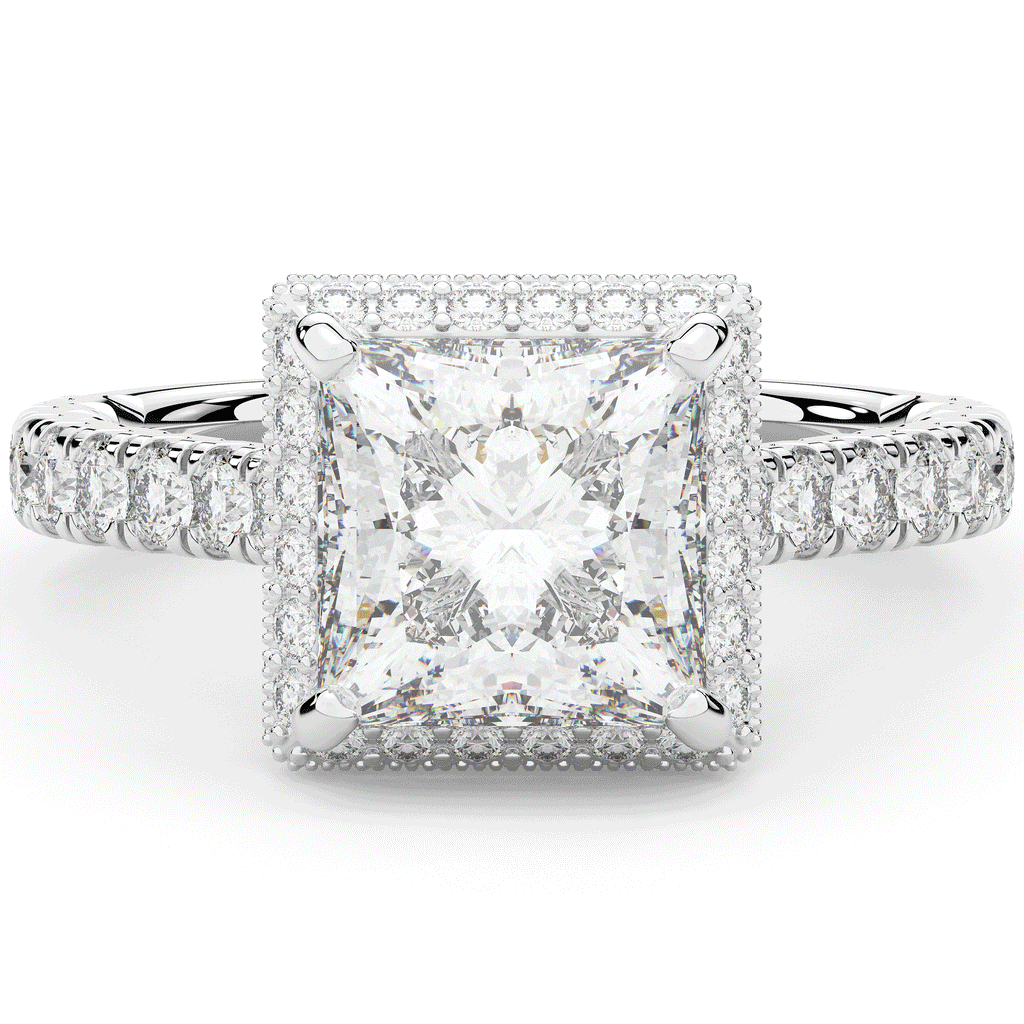3.90CT.TW PRINCESS LAB DIAMOND HALO ENGAGEMENT RING - Nazarelle