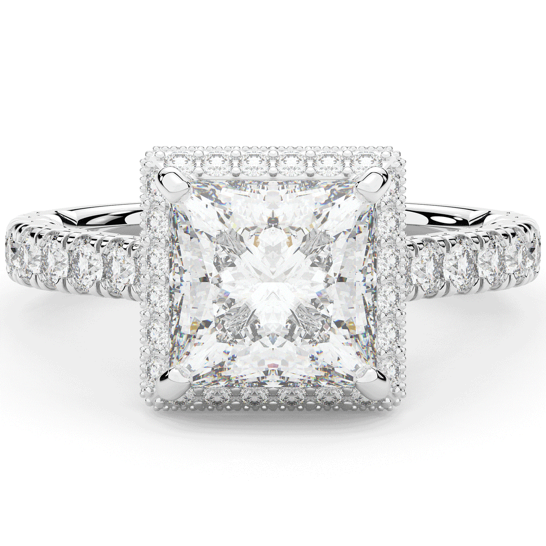 3.90CT.TW PRINCESS LAB DIAMOND HALO ENGAGEMENT RING - Nazarelle