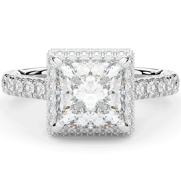 3.90CT.TW PRINCESS LAB DIAMOND HALO ENGAGEMENT RING - Nazarelle