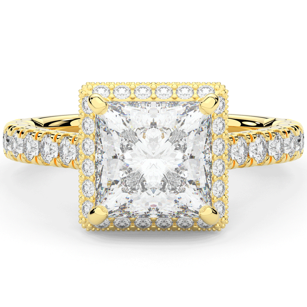 3.90CT.TW PRINCESS LAB DIAMOND HALO ENGAGEMENT RING - Nazarelle
