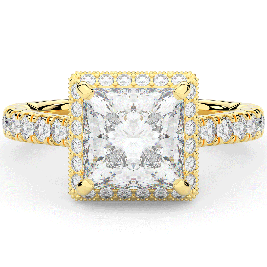 3.90CT.TW PRINCESS LAB DIAMOND HALO ENGAGEMENT RING - Nazarelle