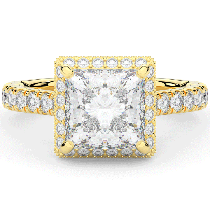 3.90CT.TW PRINCESS LAB DIAMOND HALO ENGAGEMENT RING - Nazarelle