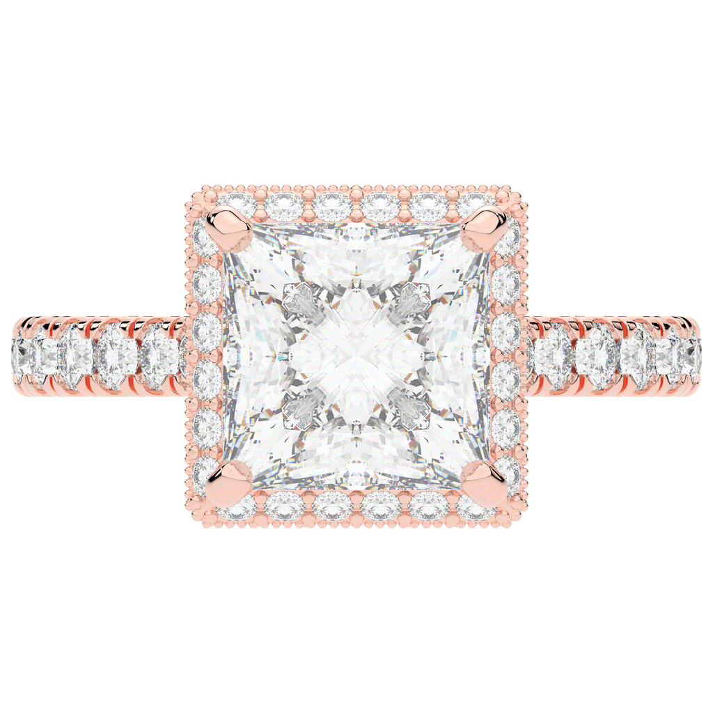 3.90CT.TW PRINCESS LAB DIAMOND HALO ENGAGEMENT RING - Nazarelle