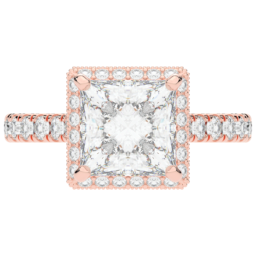3.90CT.TW PRINCESS LAB DIAMOND HALO ENGAGEMENT RING - Nazarelle