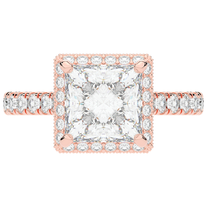 3.90CT.TW PRINCESS LAB DIAMOND HALO ENGAGEMENT RING - Nazarelle