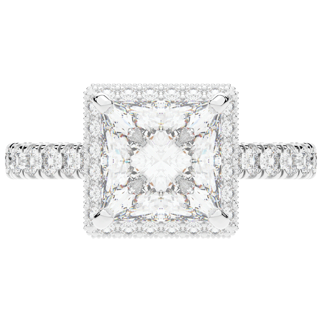 3.90CT.TW PRINCESS LAB DIAMOND HALO ENGAGEMENT RING - Nazarelle