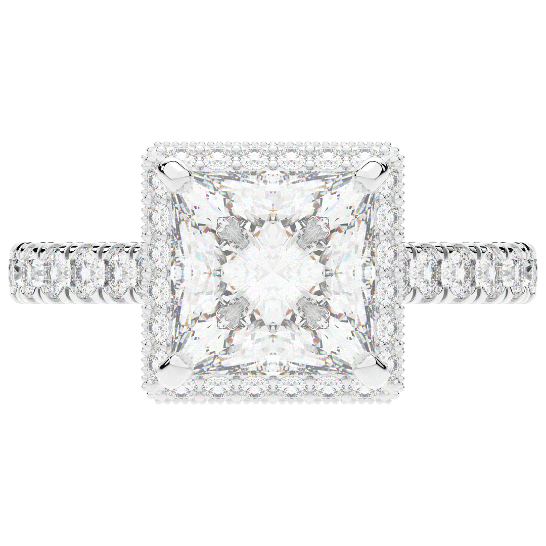 3.90CT.TW PRINCESS LAB DIAMOND HALO ENGAGEMENT RING - Nazarelle