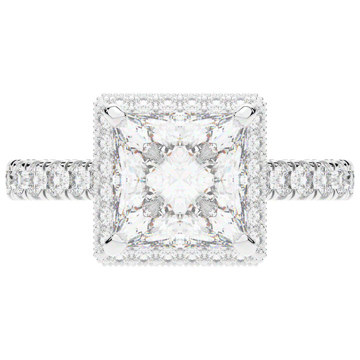 3.90CT.TW PRINCESS LAB DIAMOND HALO ENGAGEMENT RING - Nazarelle