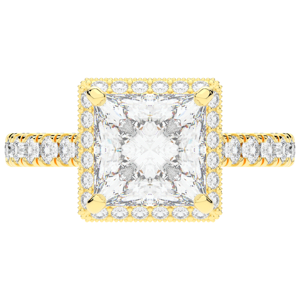 3.90CT.TW PRINCESS LAB DIAMOND HALO ENGAGEMENT RING - Nazarelle