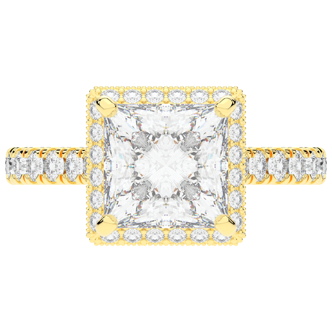 3.90CT.TW PRINCESS LAB DIAMOND HALO ENGAGEMENT RING - Nazarelle
