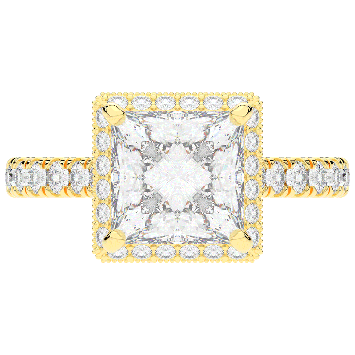 3.90CT.TW PRINCESS LAB DIAMOND HALO ENGAGEMENT RING - Nazarelle