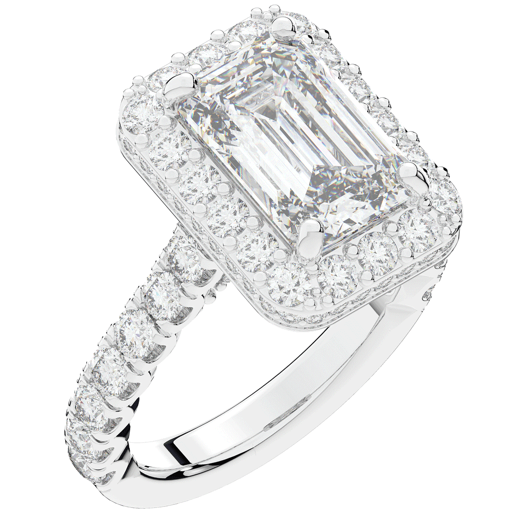 4.50CT.TW EMERALD CUT LAB DIAMOND HALO ENGAGEMENT RING - Nazarelle