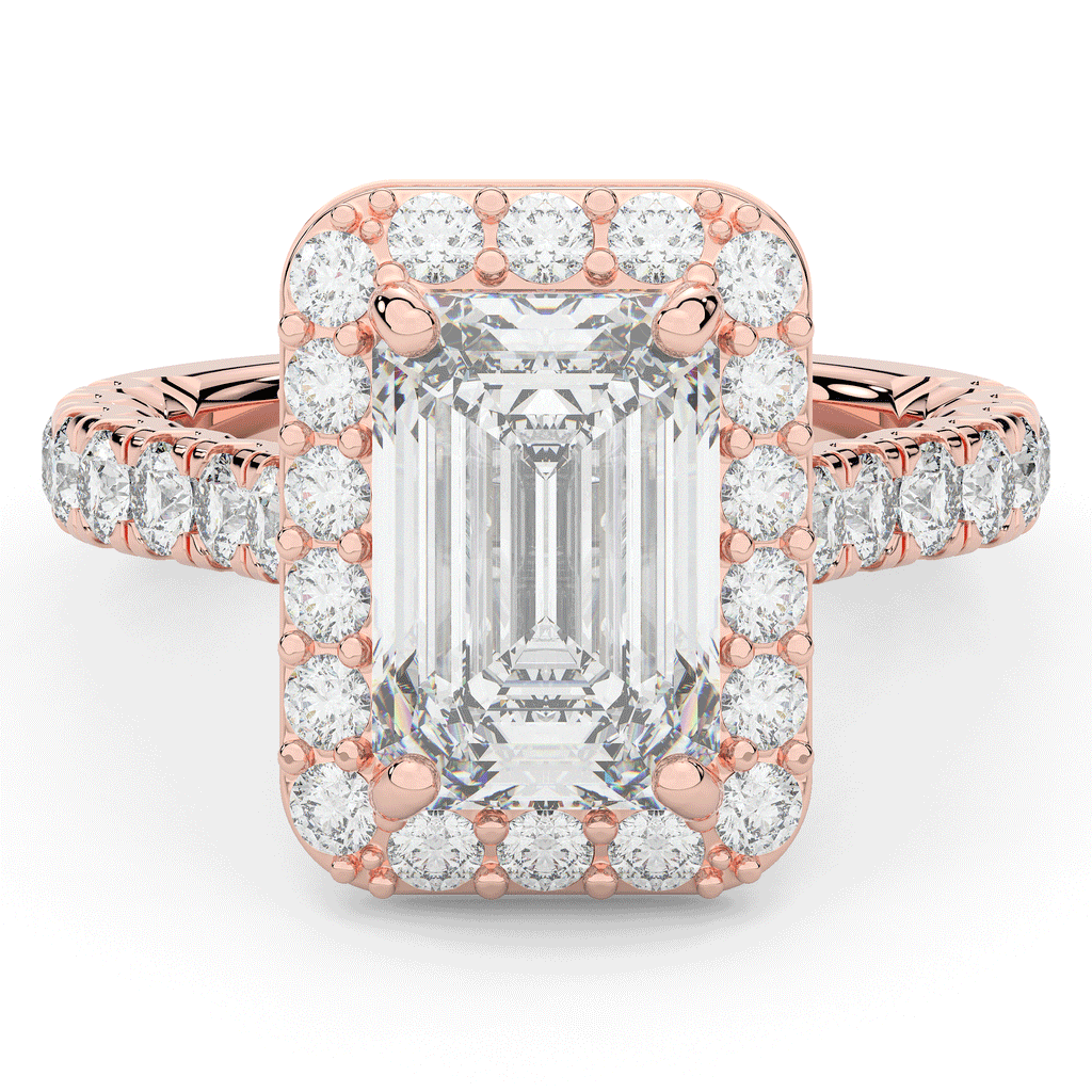 4.50CT.TW EMERALD CUT LAB DIAMOND HALO ENGAGEMENT RING - Nazarelle