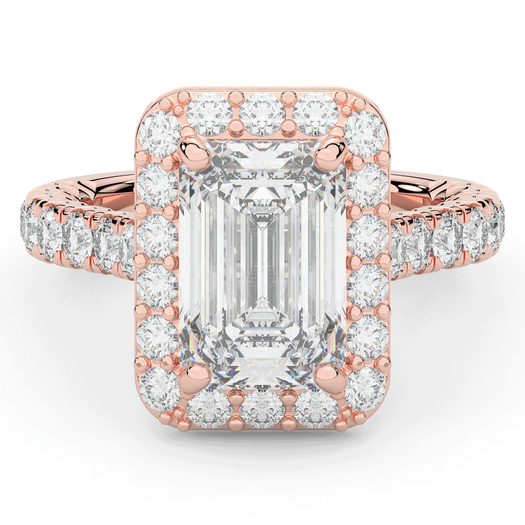 4.50CT.TW EMERALD CUT LAB DIAMOND HALO ENGAGEMENT RING - Nazarelle