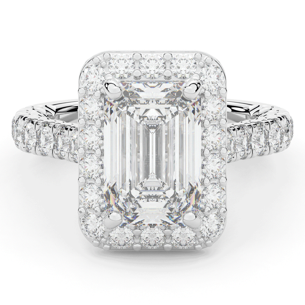 4.50CT.TW EMERALD CUT LAB DIAMOND HALO ENGAGEMENT RING - Nazarelle