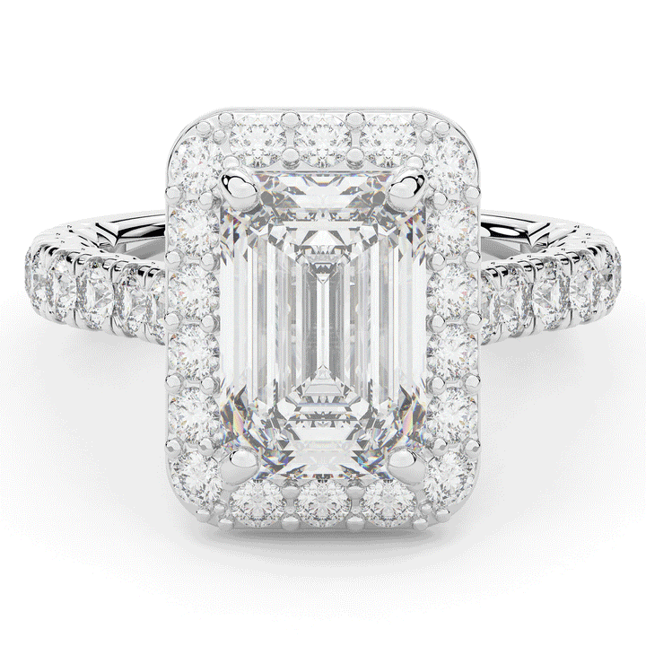 4.50CT.TW EMERALD CUT LAB DIAMOND HALO ENGAGEMENT RING - Nazarelle