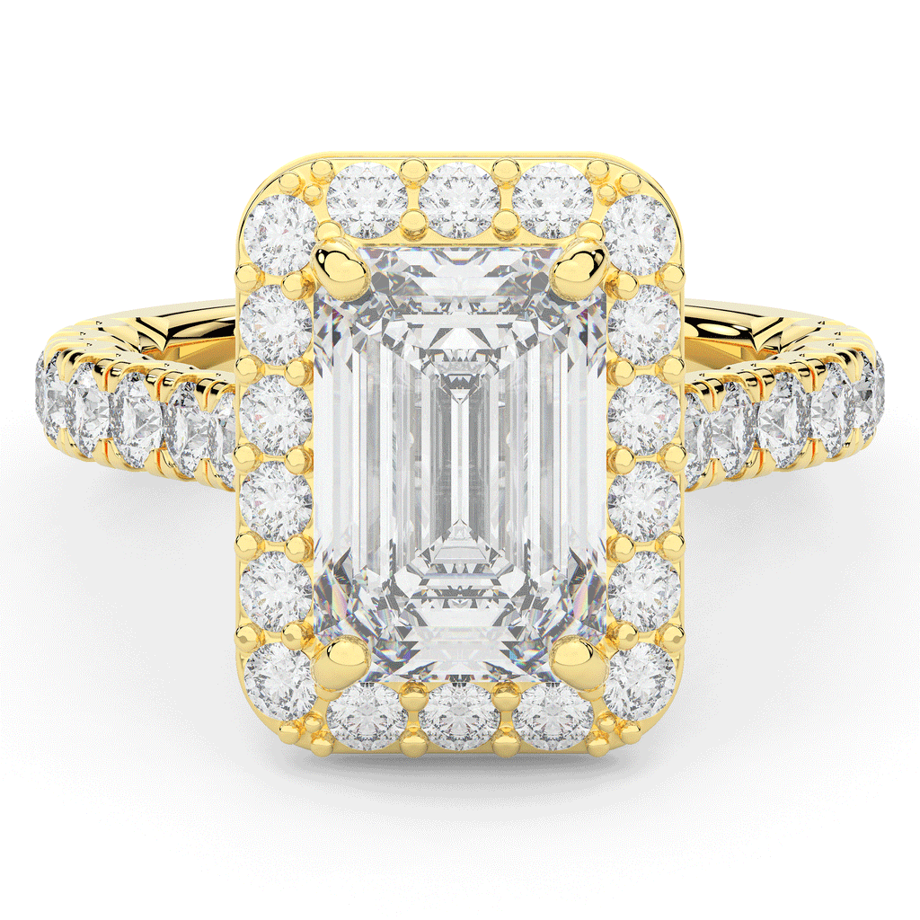 4.50CT.TW EMERALD CUT LAB DIAMOND HALO ENGAGEMENT RING - Nazarelle