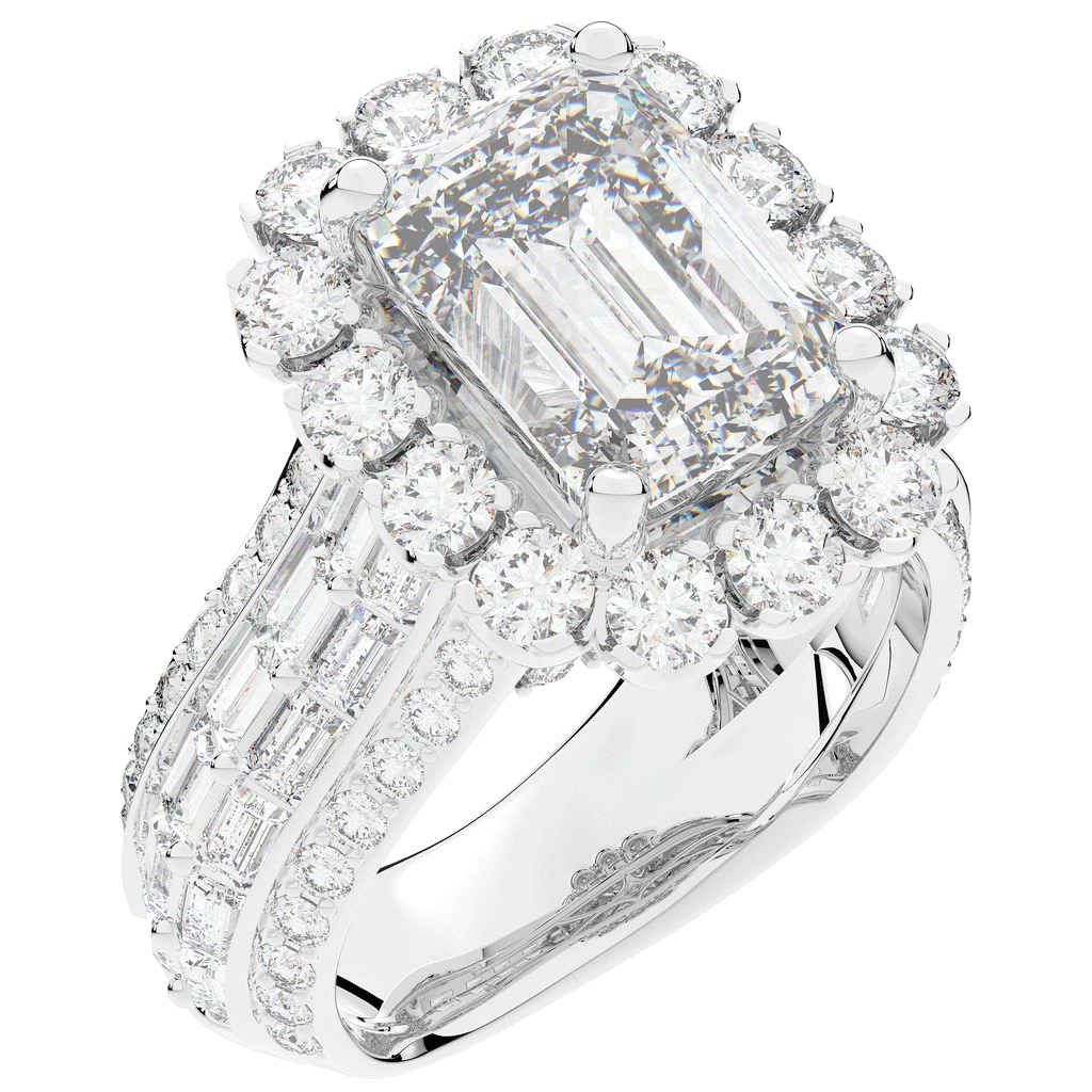 8.00CT.TW EMERALD CUT LAB DIAMOND HALO ENGAGEMENT RING - Nazarelle