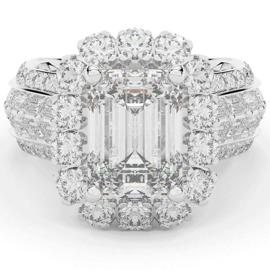 8.00CT.TW EMERALD CUT LAB DIAMOND HALO ENGAGEMENT RING - Nazarelle