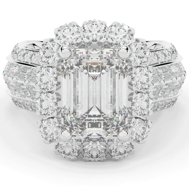 8.00CT.TW EMERALD CUT LAB DIAMOND HALO ENGAGEMENT RING - Nazarelle