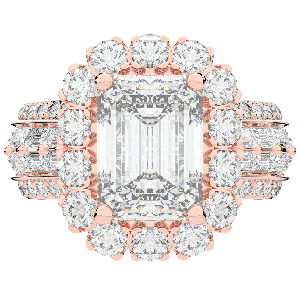 8.00CT.TW EMERALD CUT LAB DIAMOND HALO ENGAGEMENT RING - Nazarelle