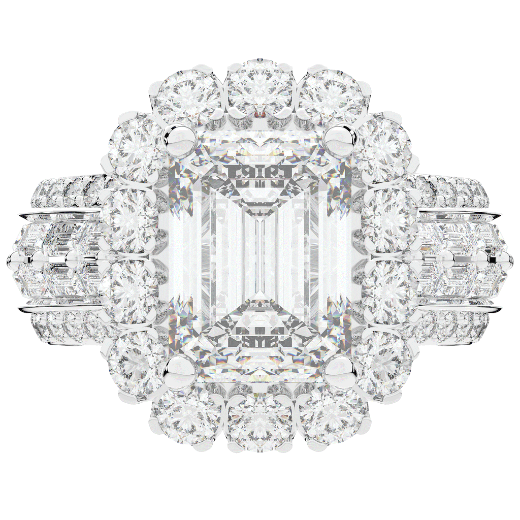 8.00CT.TW EMERALD CUT LAB DIAMOND HALO ENGAGEMENT RING - Nazarelle