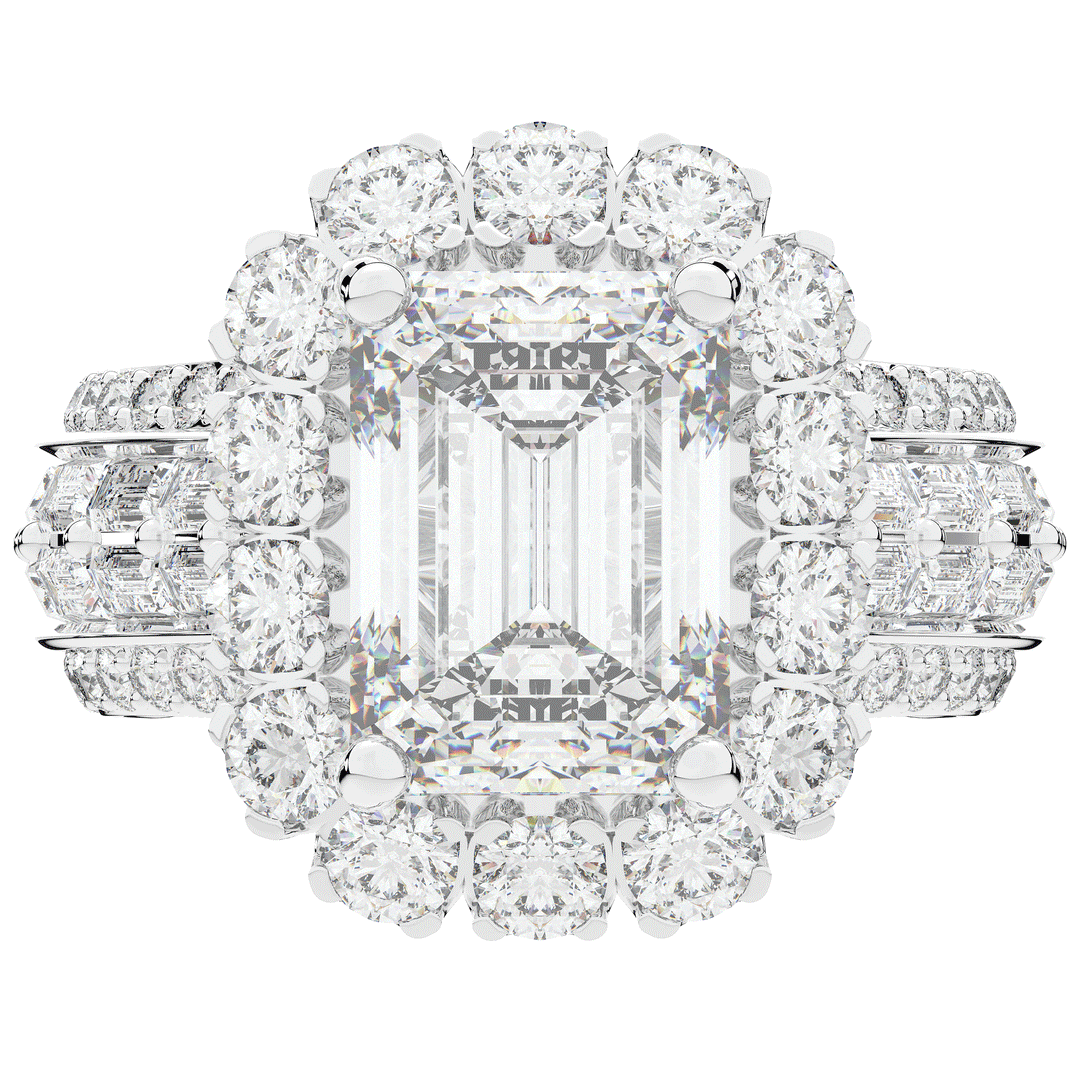 8.00CT.TW EMERALD CUT LAB DIAMOND HALO ENGAGEMENT RING - Nazarelle
