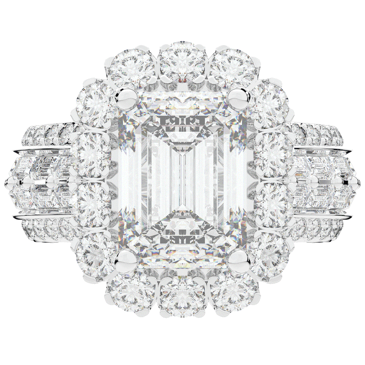 8.00CT.TW EMERALD CUT LAB DIAMOND HALO ENGAGEMENT RING - Nazarelle