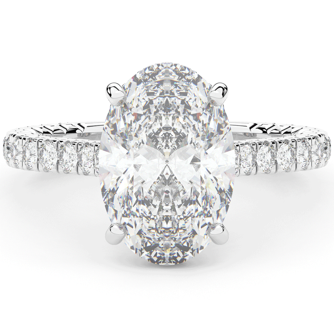 4.70CT.TW OVAL LAB DIAMOND UNDERHALO SOLITAIRE ENGAGEMENT RING - Nazarelle