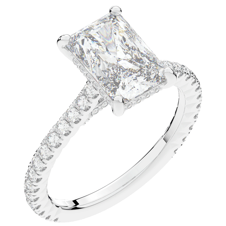 3.50CT.TW RADIANT LAB DIAMOND UNDERHALO SOLITAIRE TWO TONE ENGAGEMENT RING - Nazarelle