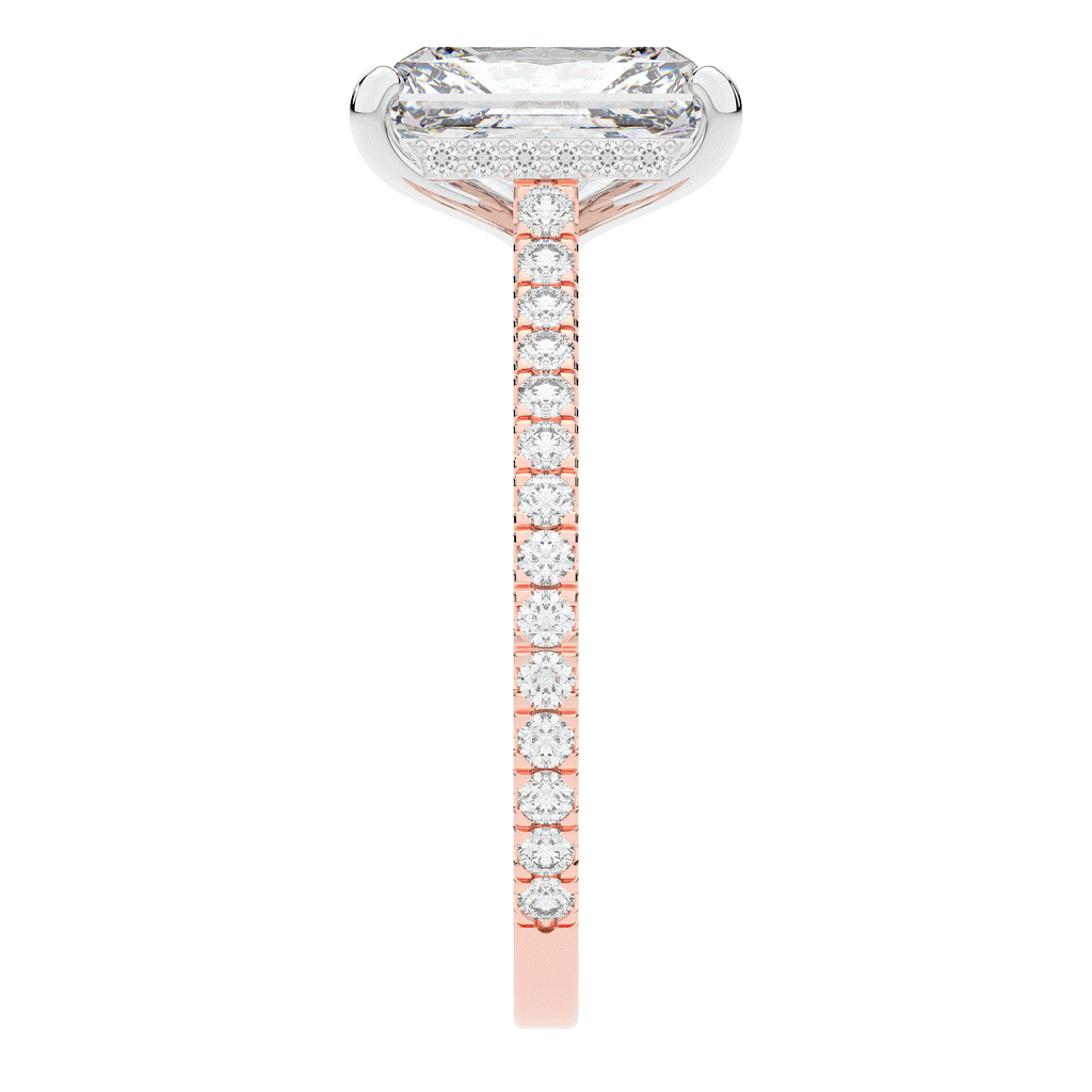 3.50CT.TW RADIANT LAB DIAMOND UNDERHALO SOLITAIRE TWO TONE ENGAGEMENT RING - Nazarelle