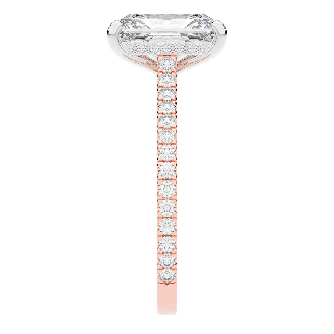 3.50CT.TW RADIANT LAB DIAMOND UNDERHALO SOLITAIRE TWO TONE ENGAGEMENT RING - Nazarelle