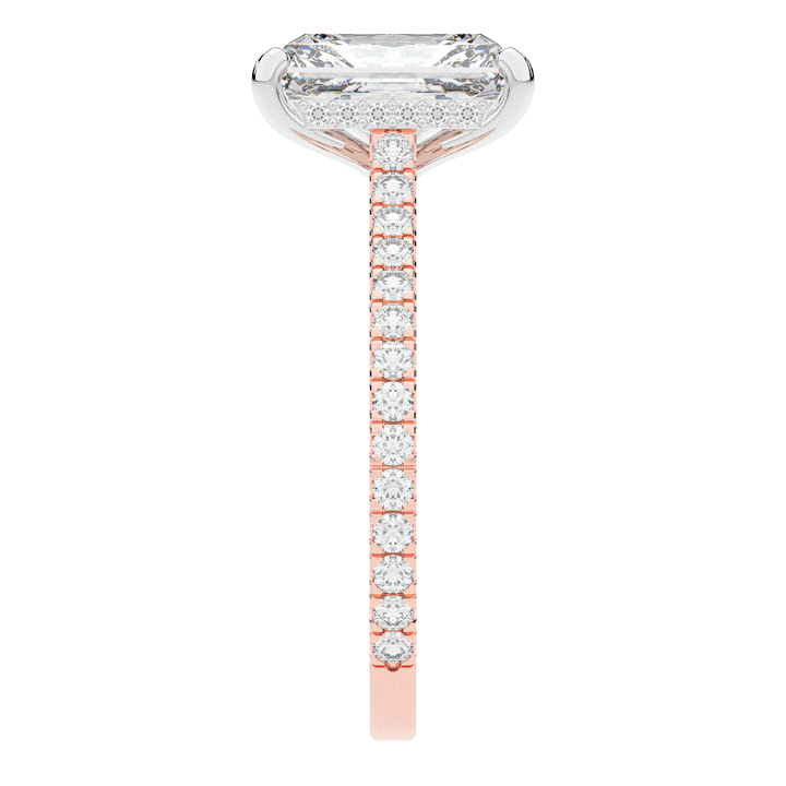 3.50CT.TW RADIANT LAB DIAMOND UNDERHALO SOLITAIRE TWO TONE ENGAGEMENT RING - Nazarelle