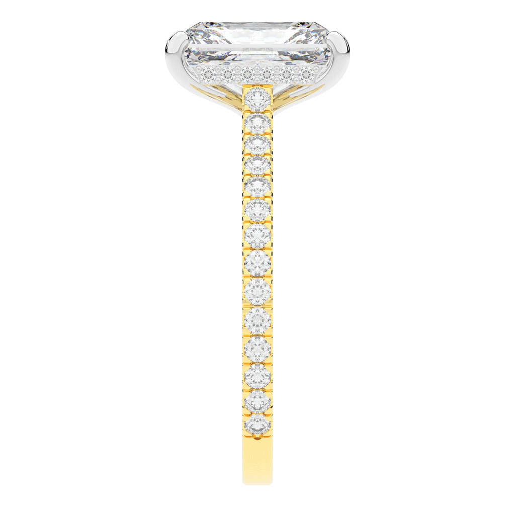 3.50CT.TW RADIANT LAB DIAMOND UNDERHALO SOLITAIRE TWO TONE ENGAGEMENT RING - Nazarelle