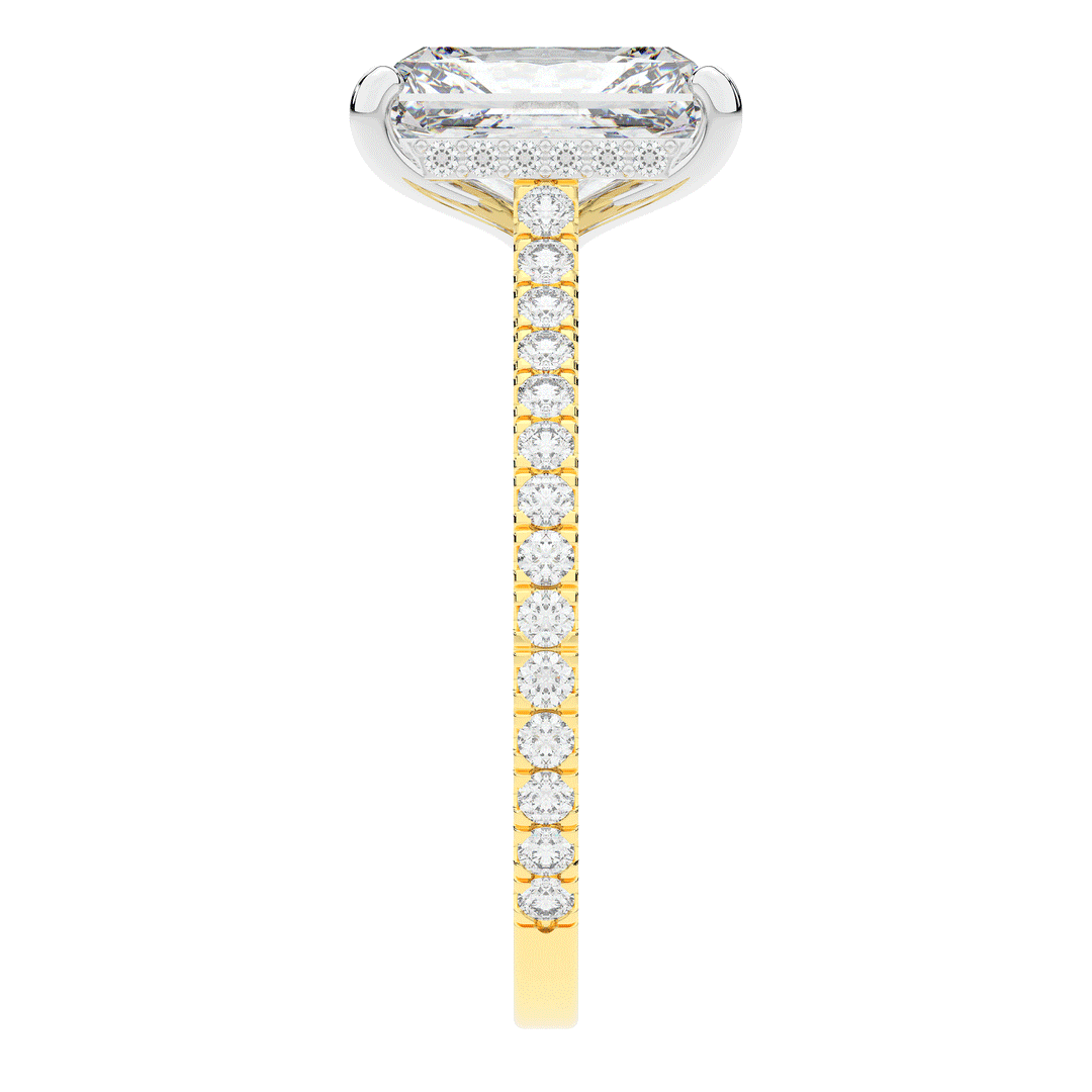 3.50CT.TW RADIANT LAB DIAMOND UNDERHALO SOLITAIRE TWO TONE ENGAGEMENT RING - Nazarelle