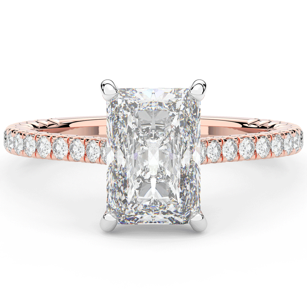 3.50CT.TW RADIANT LAB DIAMOND UNDERHALO SOLITAIRE TWO TONE ENGAGEMENT RING - Nazarelle