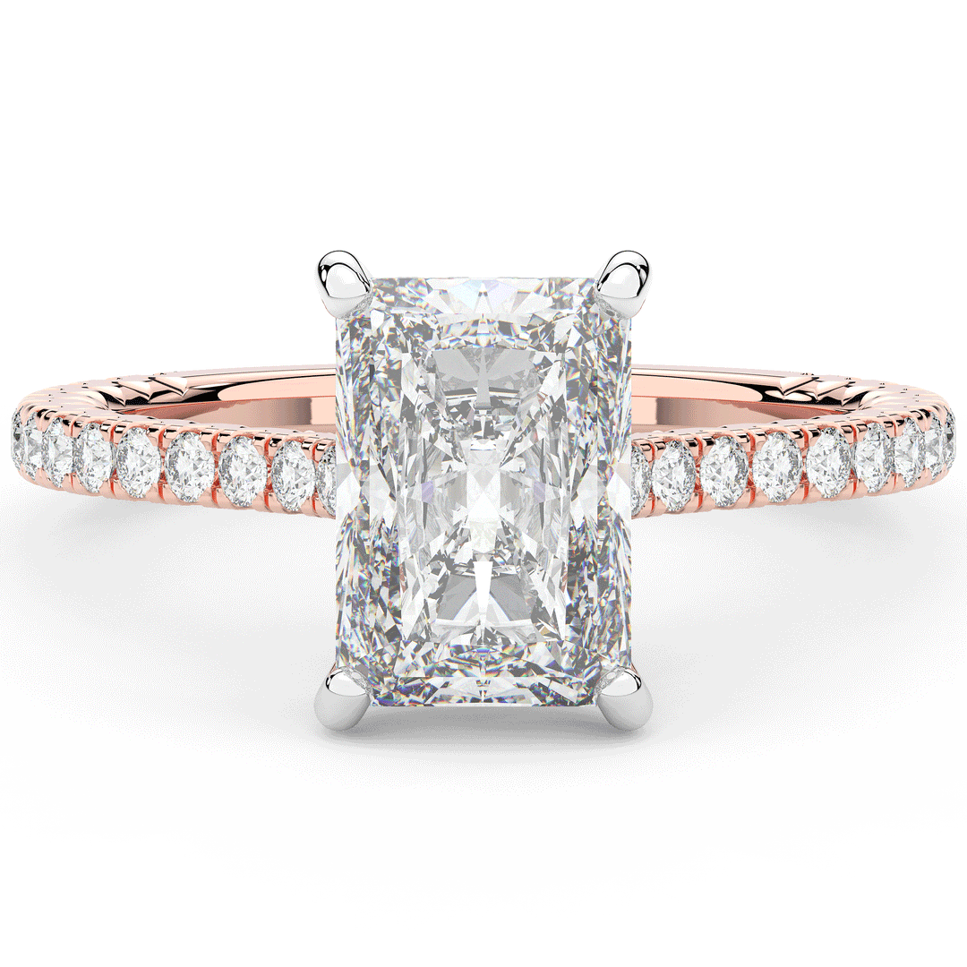 3.50CT.TW RADIANT LAB DIAMOND UNDERHALO SOLITAIRE TWO TONE ENGAGEMENT RING - Nazarelle